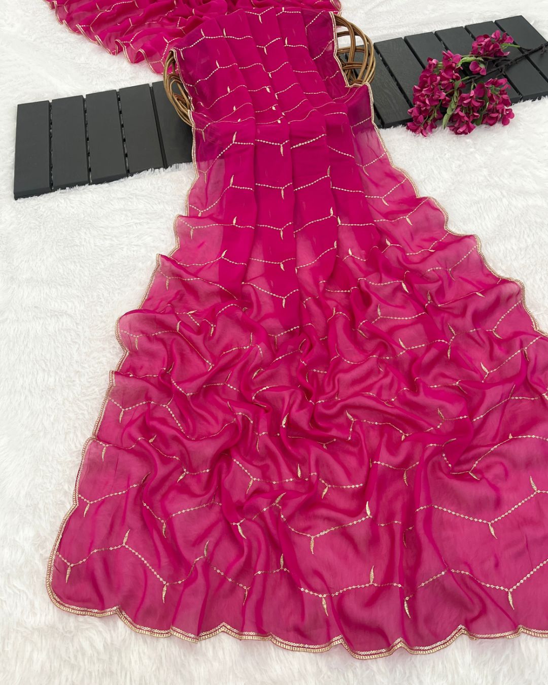 Rangoli Embroidered Light Rani Dupatta With Sequins & Zari Work - Varnam Rekha
