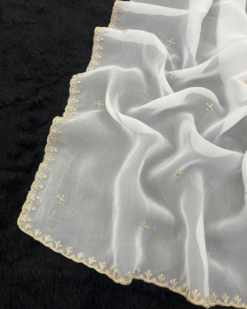 Dyeable Organza Embroidered Dupatta With Sequins & Zari Work - Zeenat Gulzar