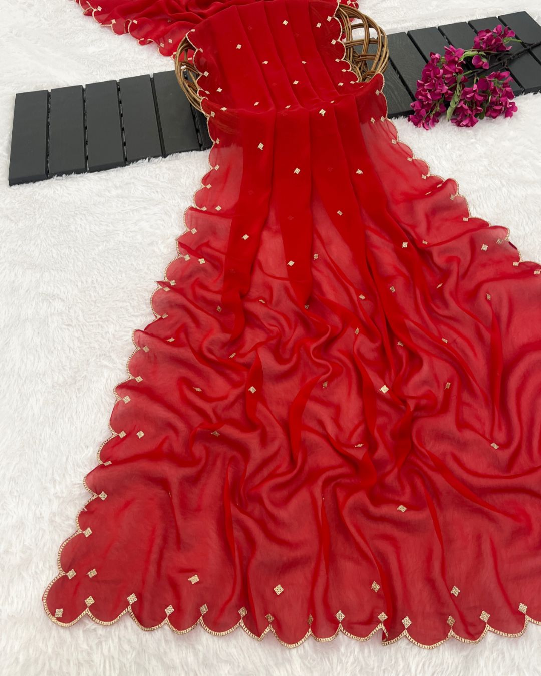 Rangoli Embroidered Red Dupatta With Sequins & Zari Work - Sadaf Saaj