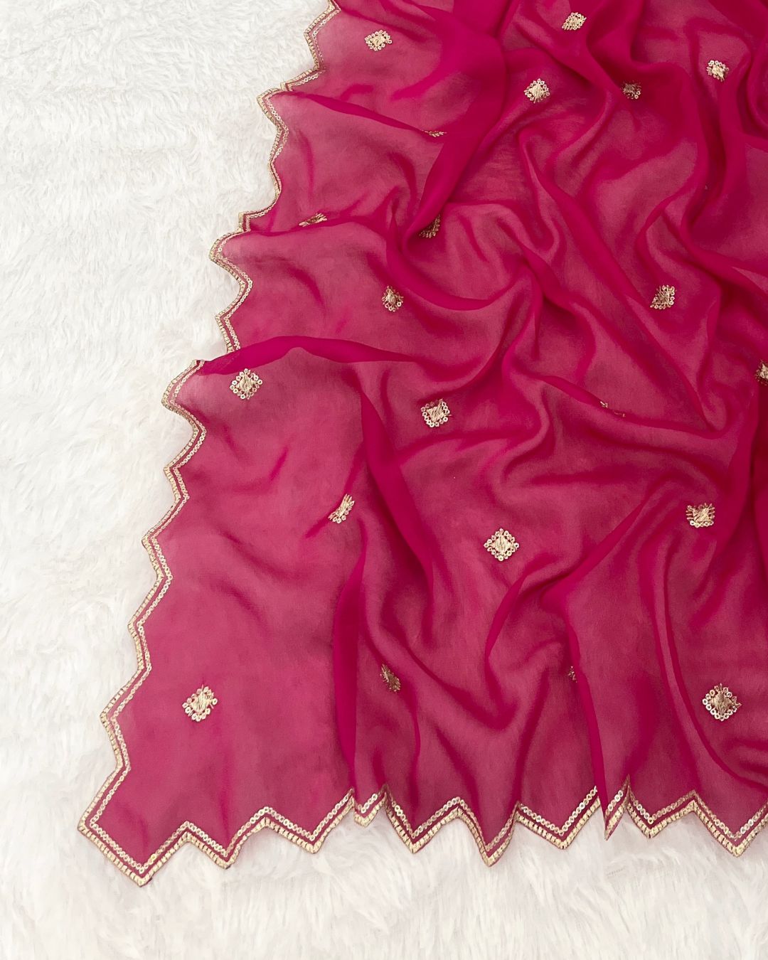 Rangoli Embroidered Light Rani Dupatta With Sequins & Zari Work - Mallika Roop