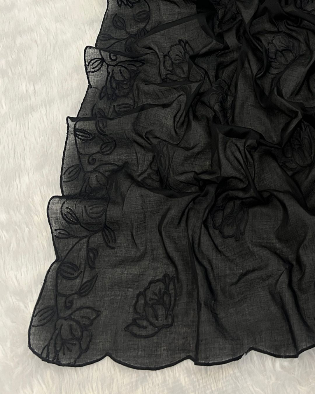 Black Cotton Mulmul Dupatta - Siyah Sitara