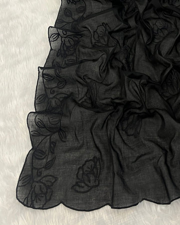 Black Cotton Mulmul Dupatta - Siyah Sitara