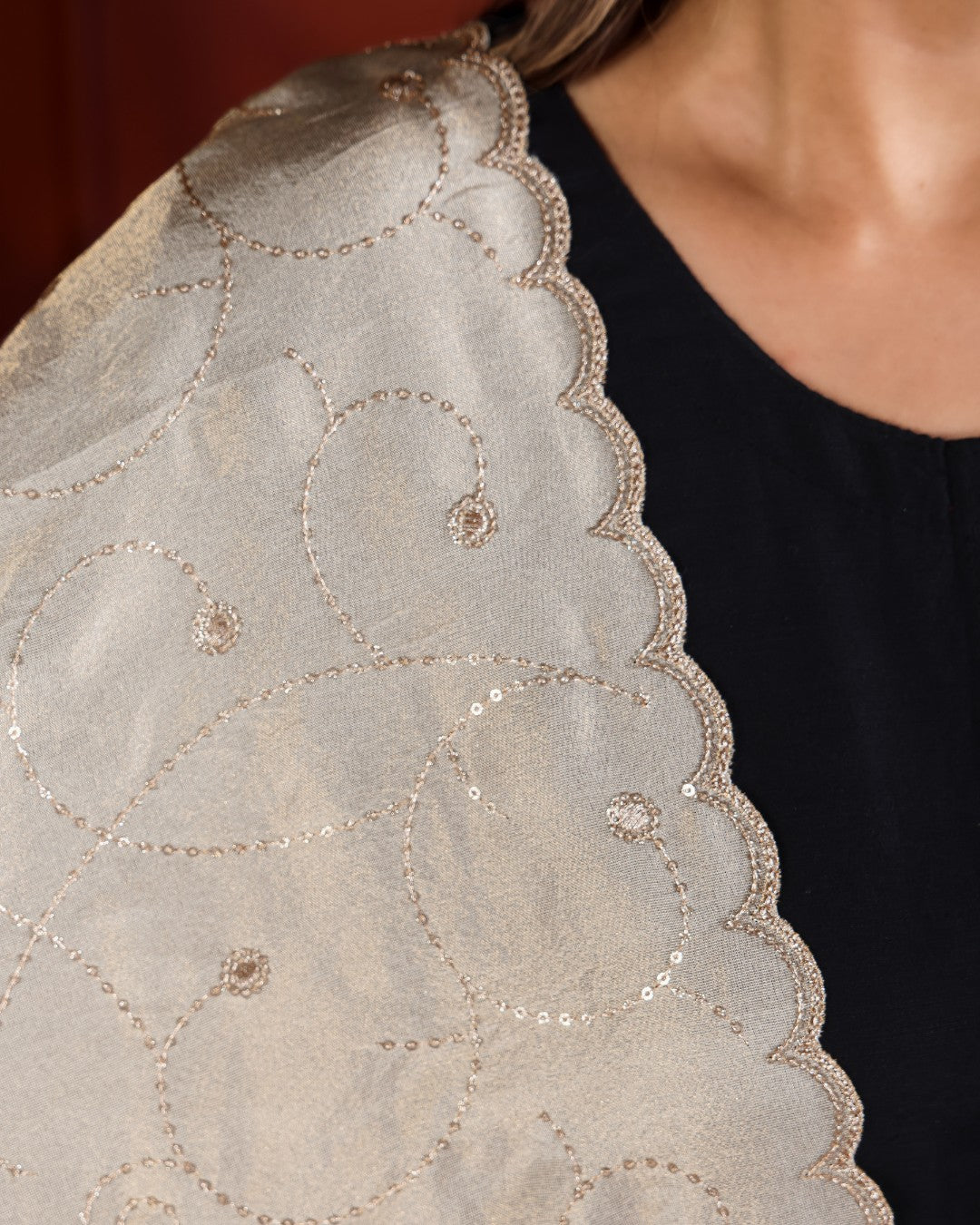 Dyeable Shimmer Tissue Silk Dupatta - Loop Flow