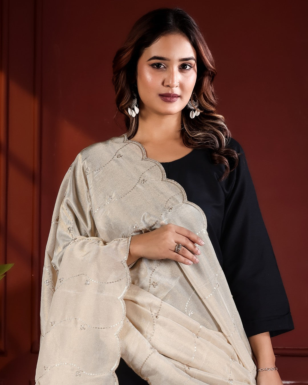 Dyeable Shimmer Tissue Silk Dupatta - Leher Jaal
