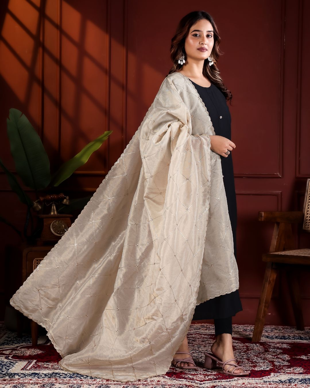 Dyeable Shimmer Tissue Silk Dupatta - Nazakat Zari