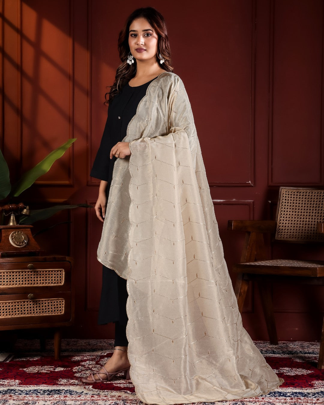 Dyeable Shimmer Tissue Silk Dupatta - Lattice Luxe