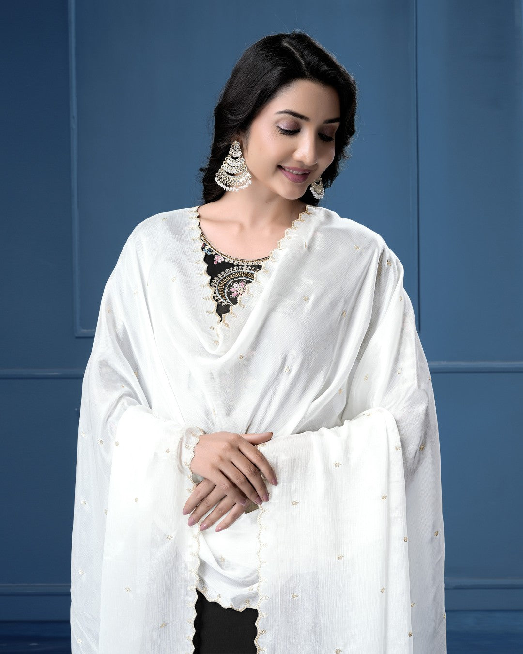 Dyeable Pure Chinon Dupatta - Chevron Edge