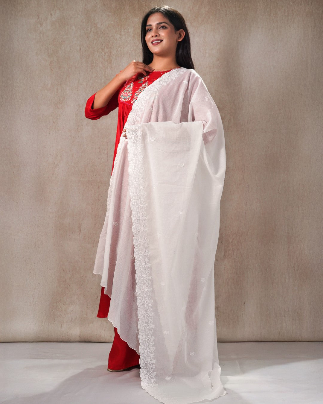 Dyeable Cotton Mulmul Dupatta - Arabesque Flow