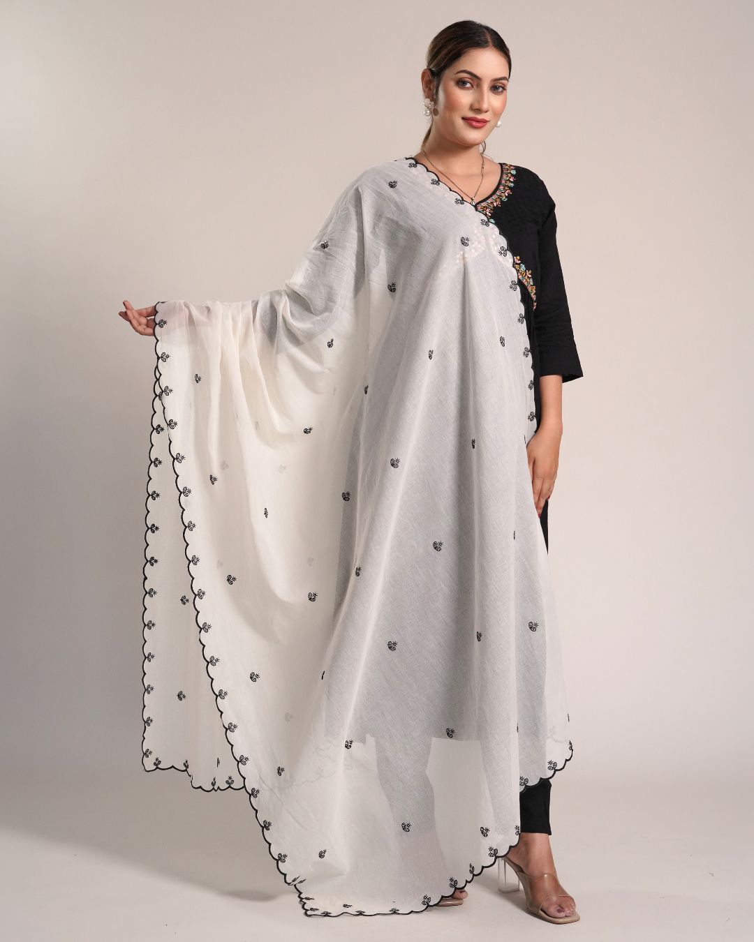Dyeable Cotton Mulmul Dupatta - Dotted Charm