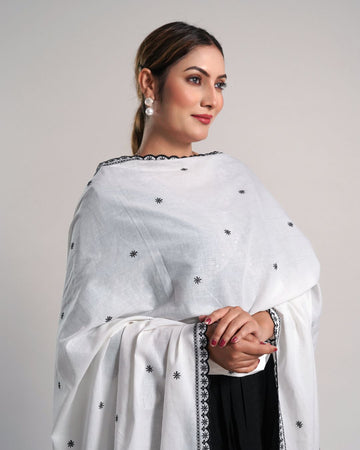 Dyeable Cotton Mulmul Dupatta - Motif Curves