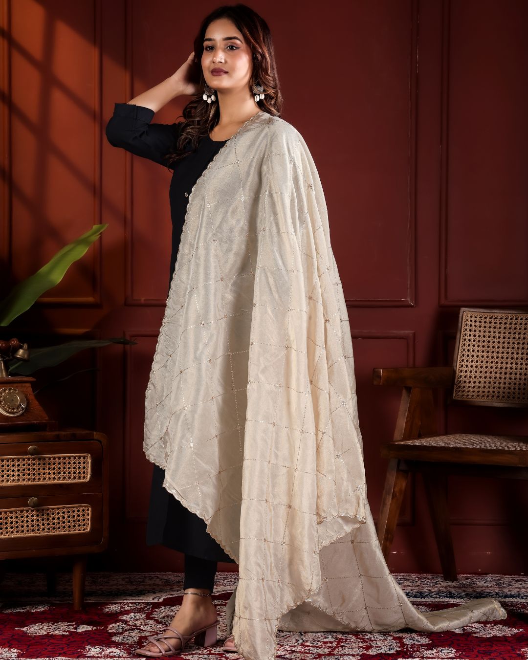 Dyeable Shimmer Tissue Silk Dupatta - Nazakat Zari