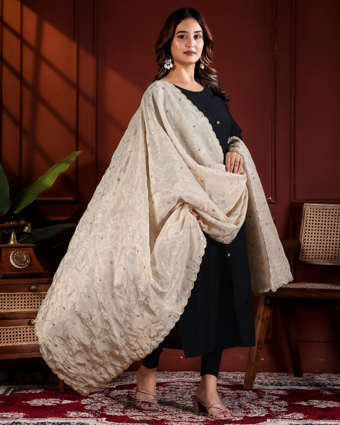 Dyeable Shimmer Tissue Silk Dupatta - Loop Flow