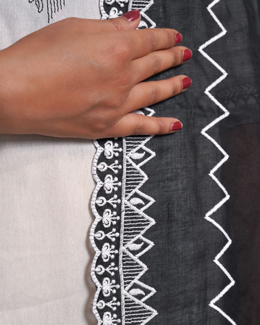 Black Cotton Mulmul Dupatta - Tribal Edge