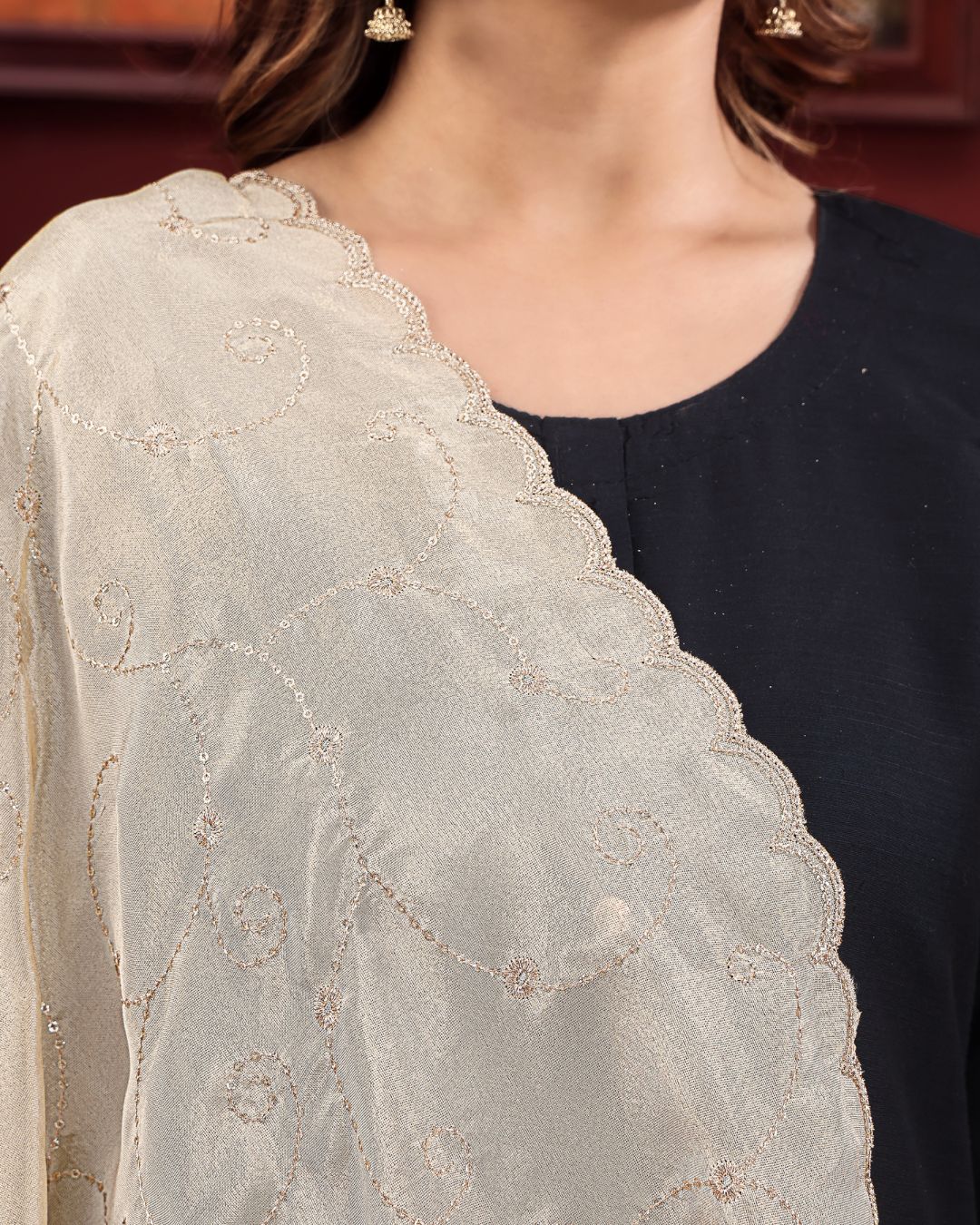 Dyeable Tissue Silk Embroidered Dupatta With Sequins & Zari Work - Mehrika