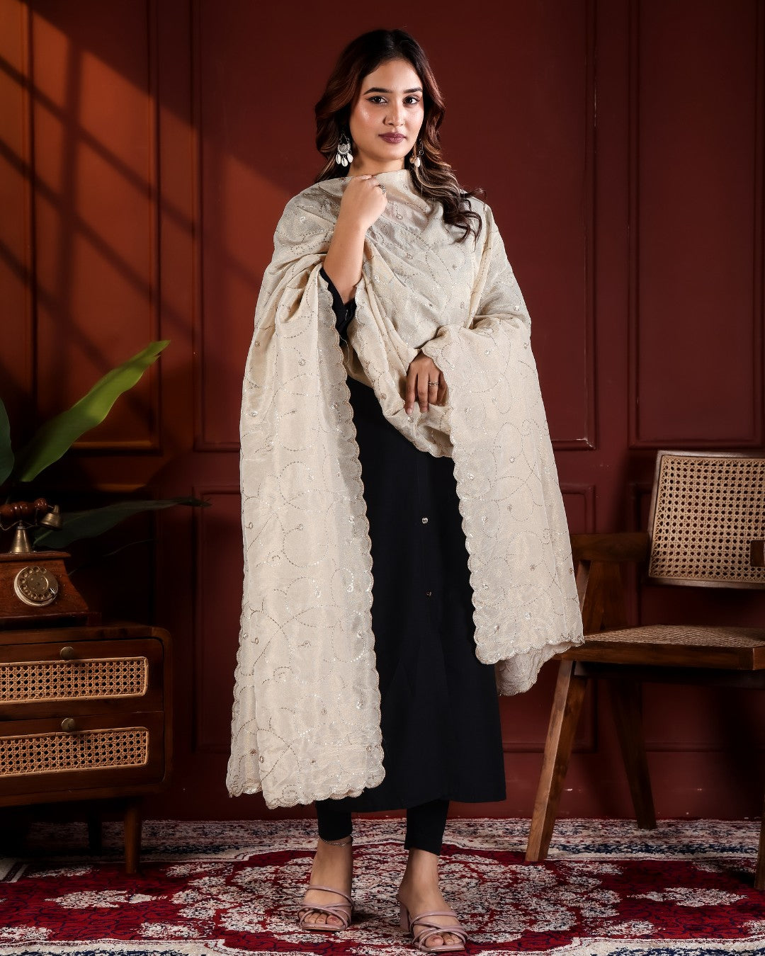 Dyeable Shimmer Tissue Silk Dupatta - Loop Flow