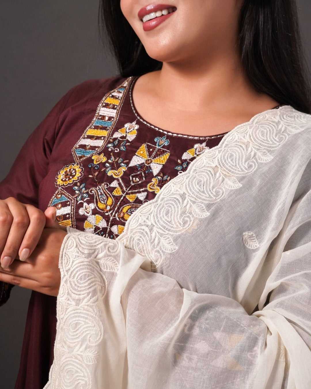Dyeable Cotton Mulmul Dupatta - Arabesque Flow