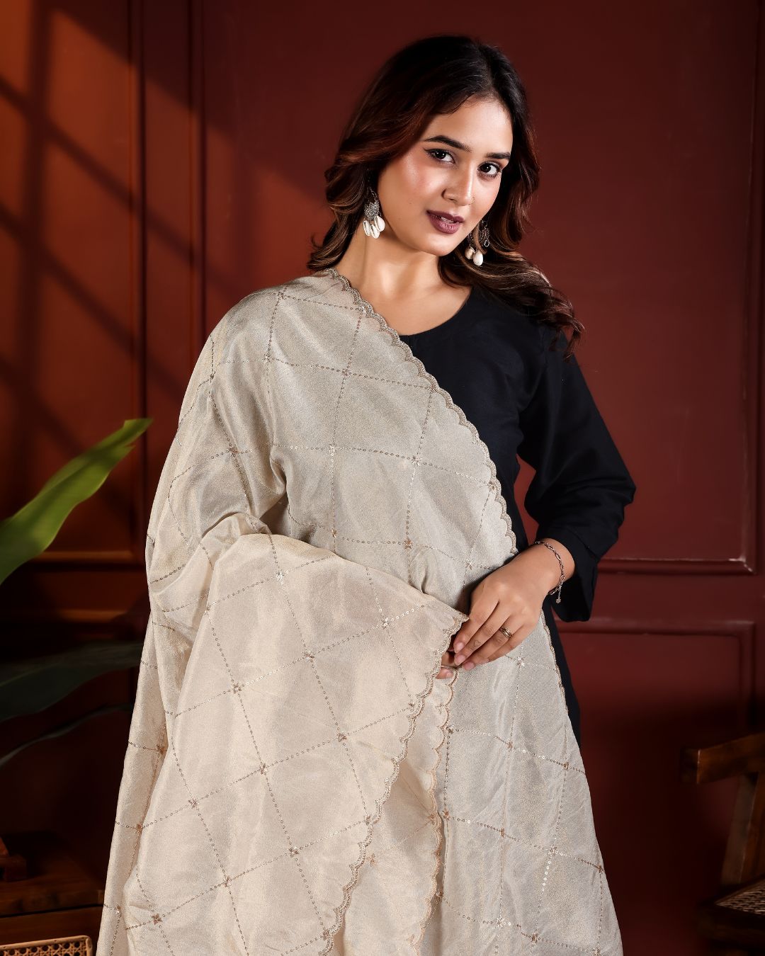 Dyeable Shimmer Tissue Silk Dupatta - Nazakat Zari