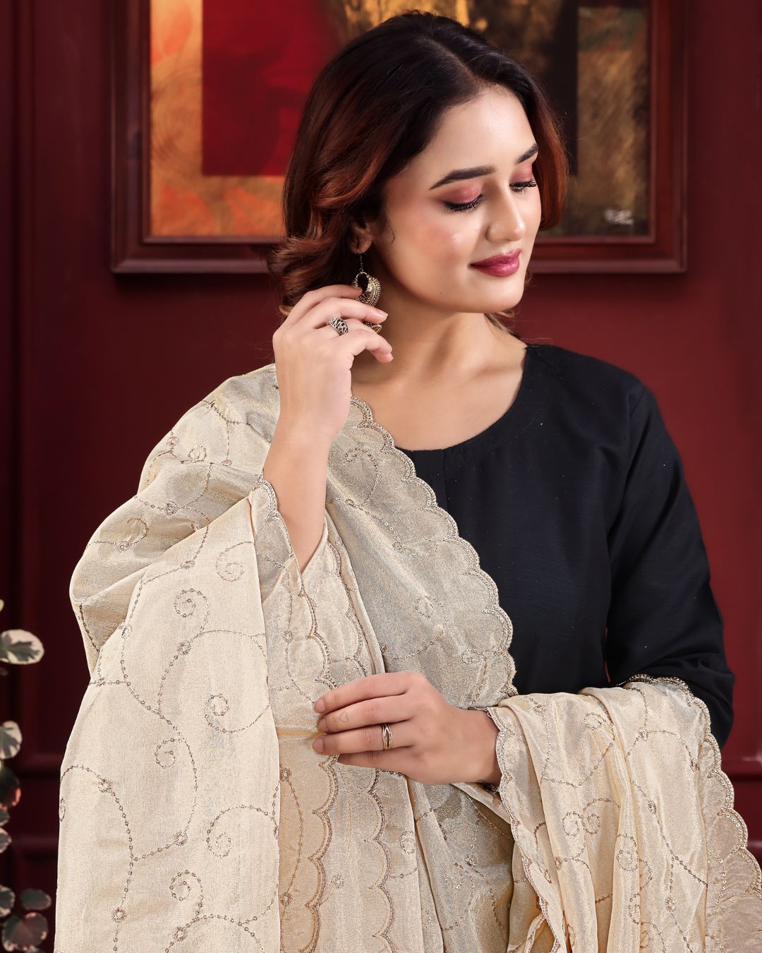 Dyeable Tissue Silk Embroidered Dupatta With Sequins & Zari Work - Mehrika