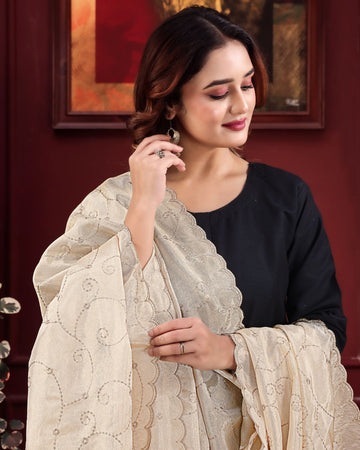 Dyeable Tissue Silk Embroidered Dupatta With Sequins & Zari Work - Mehrika