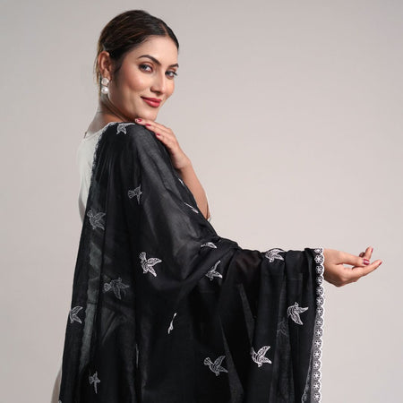 Black Cotton Mulmul Dupatta
