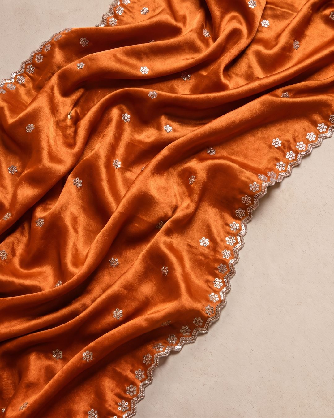 Noore Charm Orange Tissue Silk Dupatta With Sequins & Zari Work