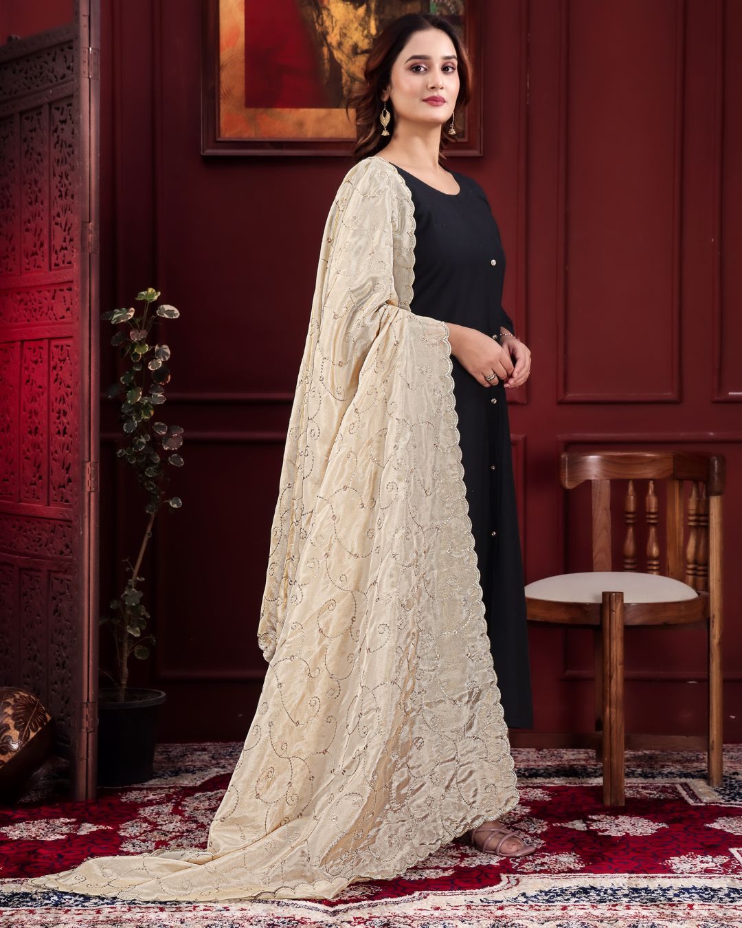 Dyeable Tissue Silk Embroidered Dupatta With Sequins & Zari Work - Mehrika