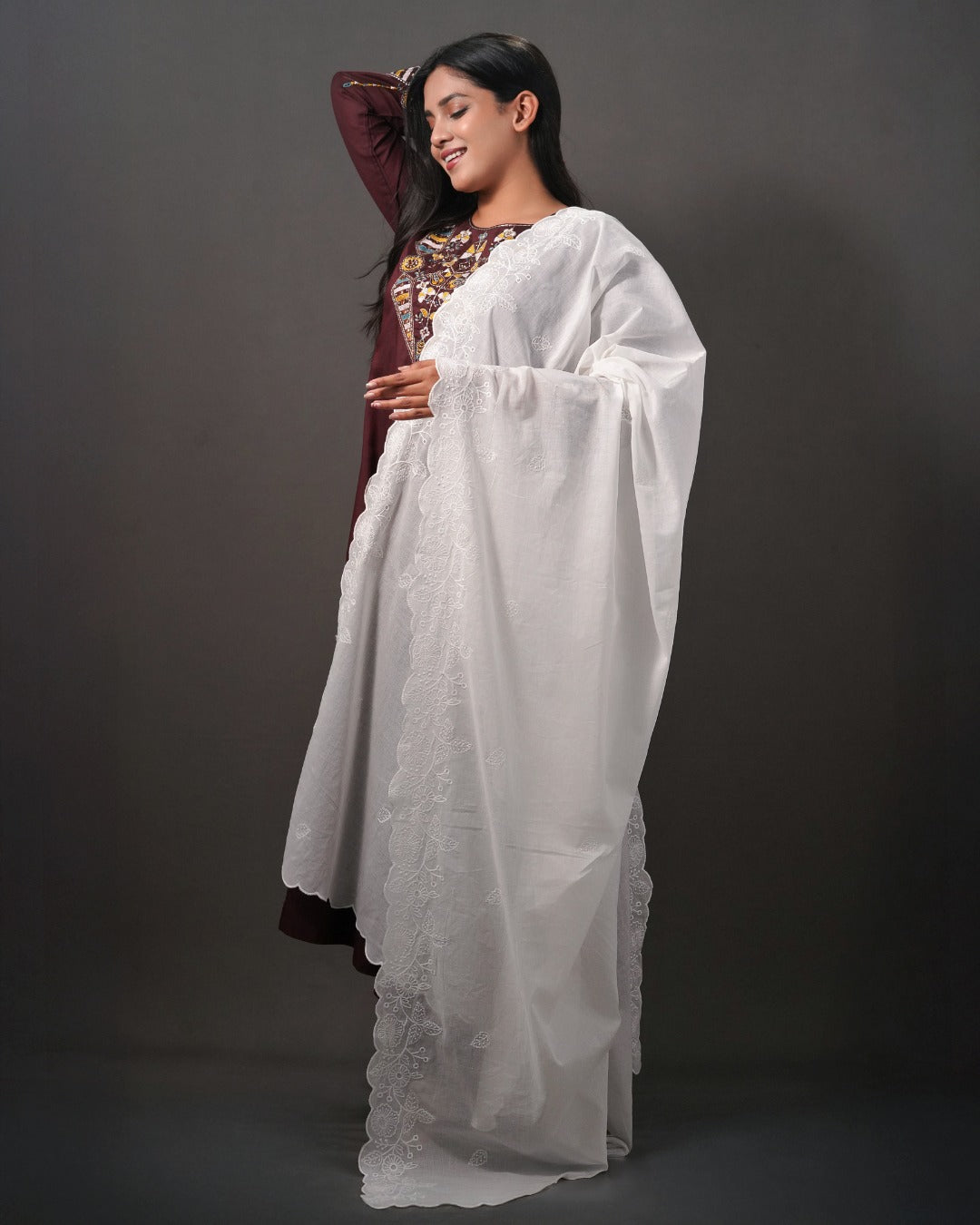 Dyeable Cotton Mulmul Dupatta - Bloom Lace 3