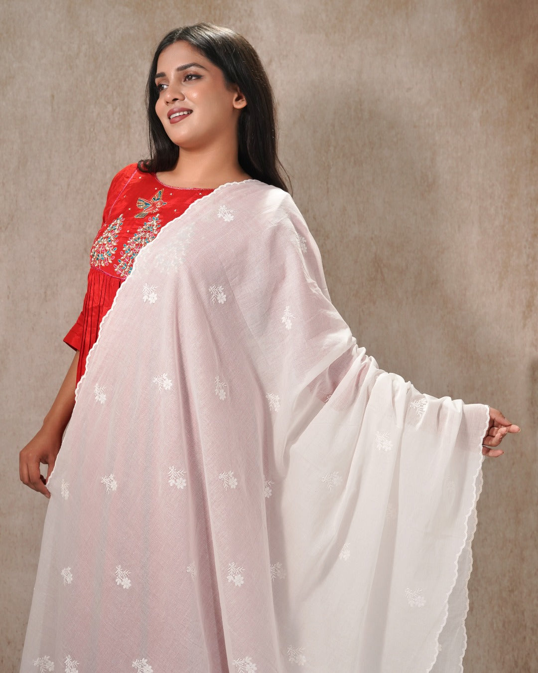 Dyeable Cotton Mulmul Dupatta - Buti Charm 4