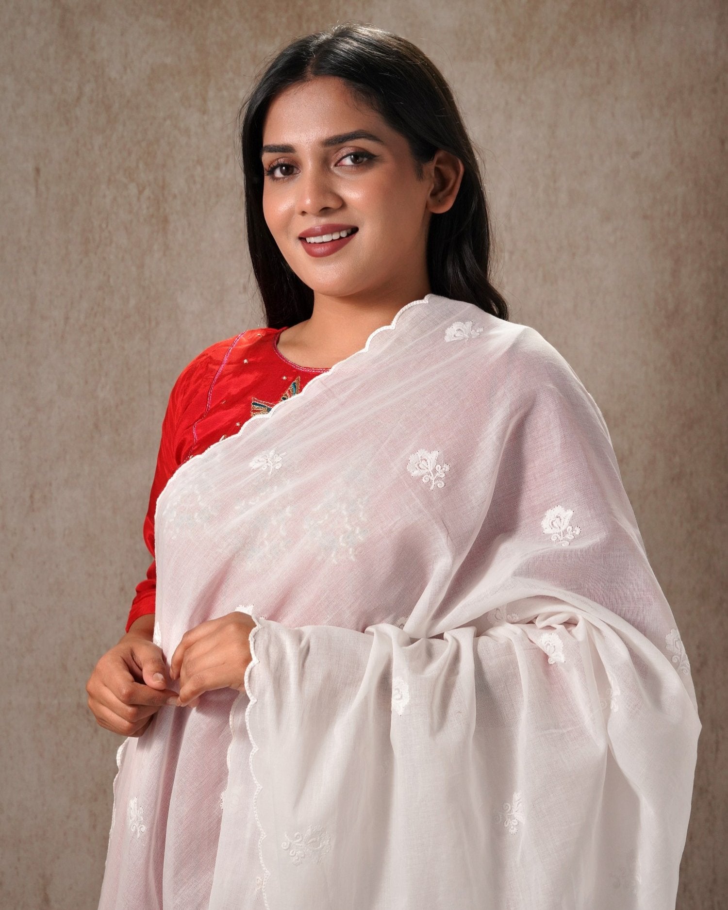 Dyeable Cotton Mulmul Dupatta - Classic Flora