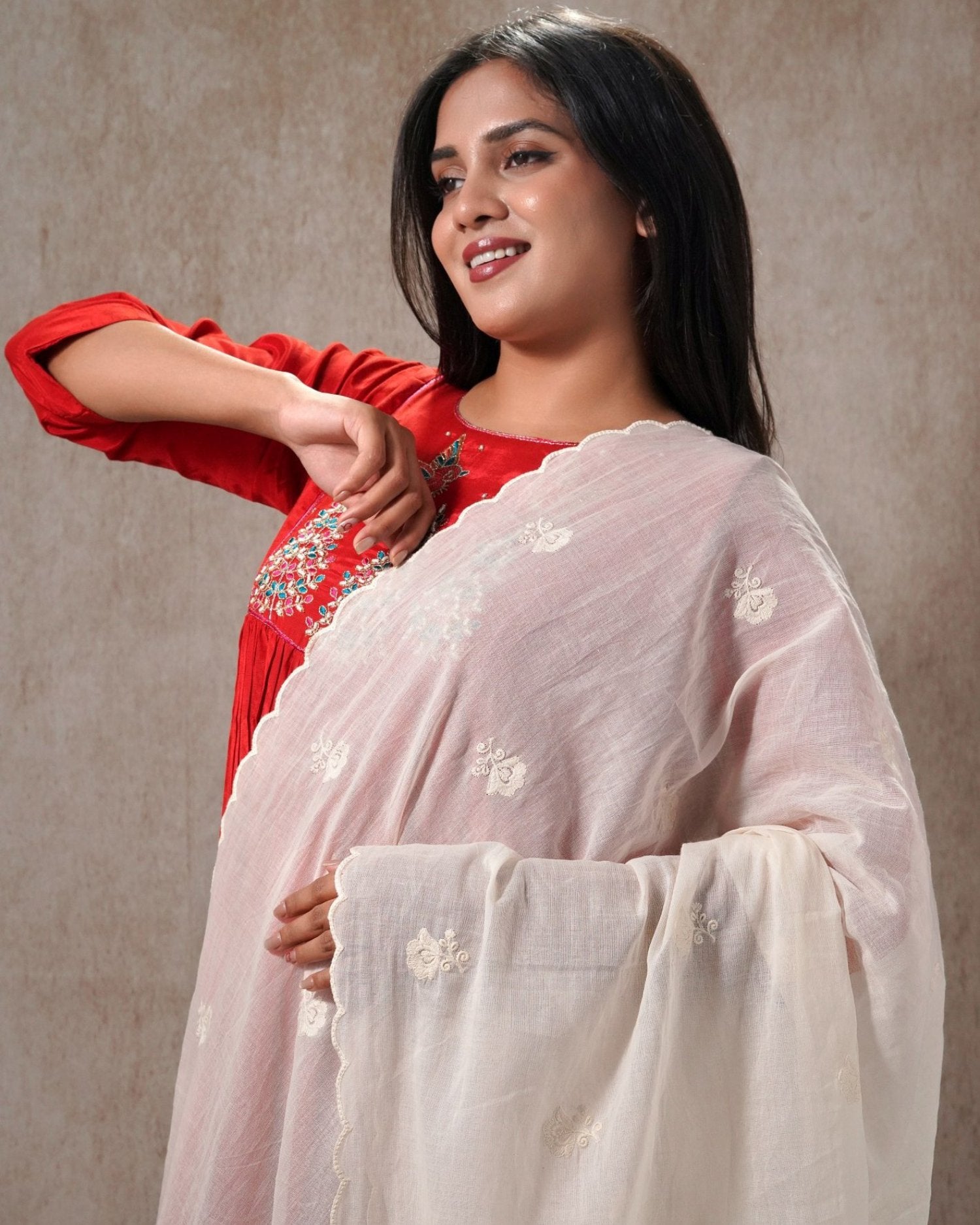 Dyeable Cotton Mulmul Dupatta - Classic Flora 4