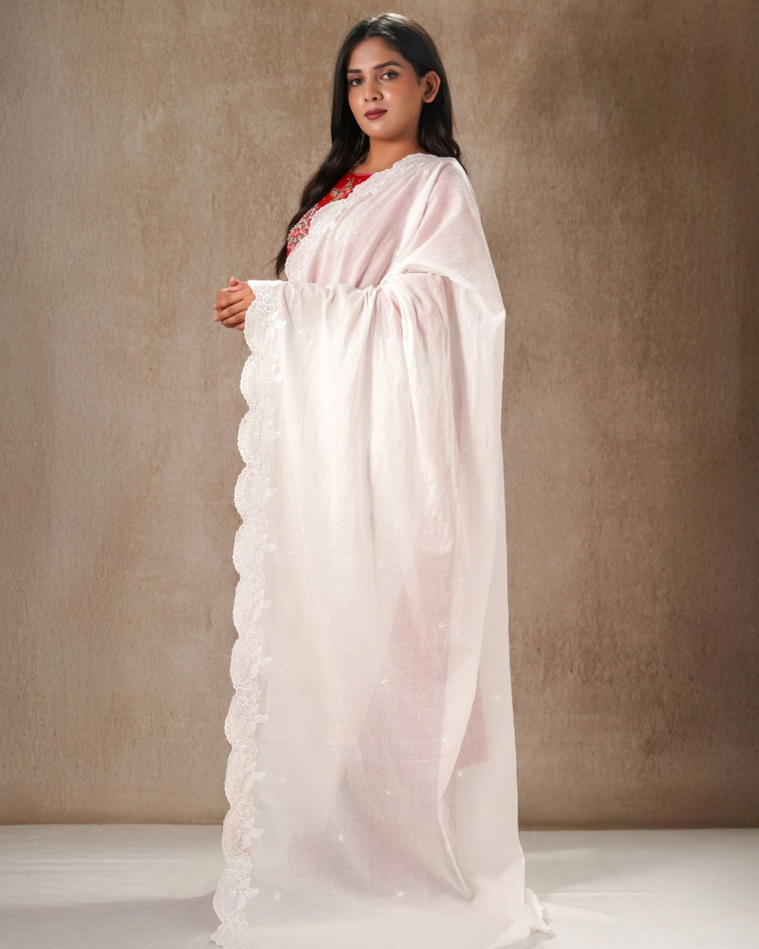 Dyeable Cotton Mulmul Dupatta - Floral Elegance 1