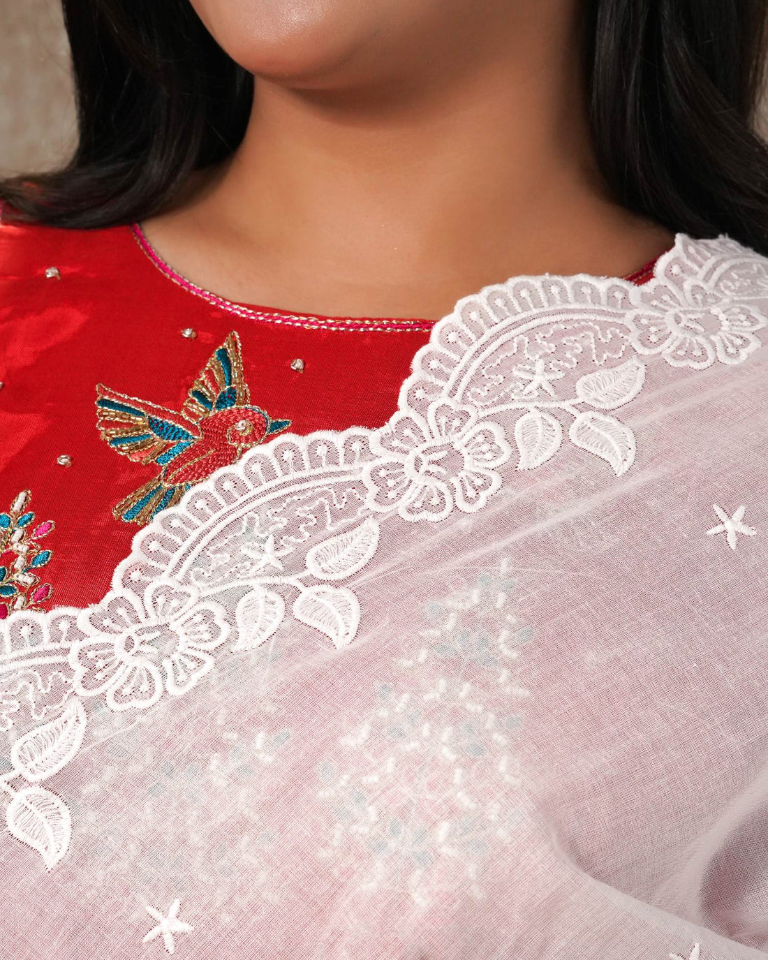 Dyeable Cotton Mulmul Dupatta - Floral Elegance 1