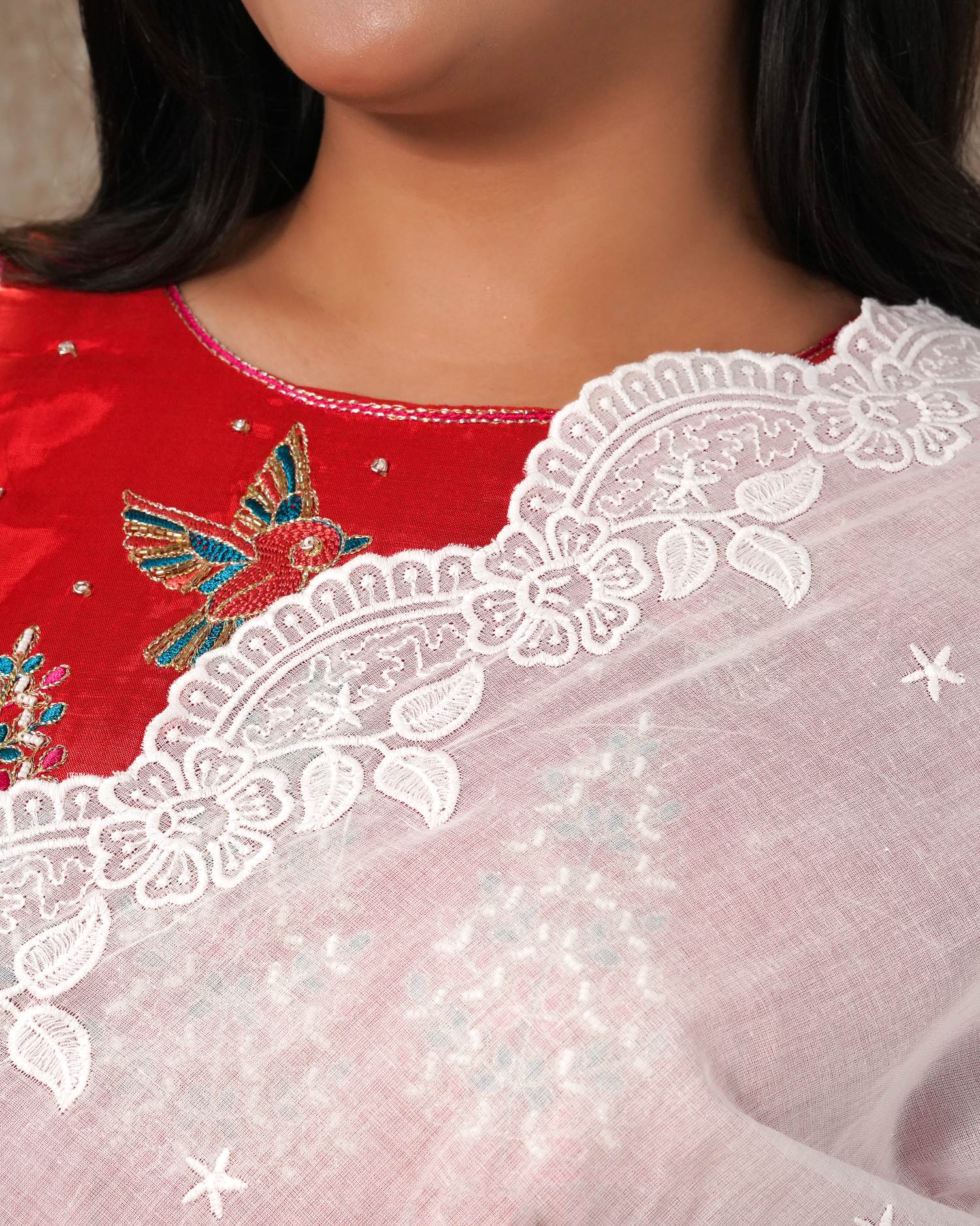 Dyeable Cotton Mulmul Dupatta - Floral Elegance 3