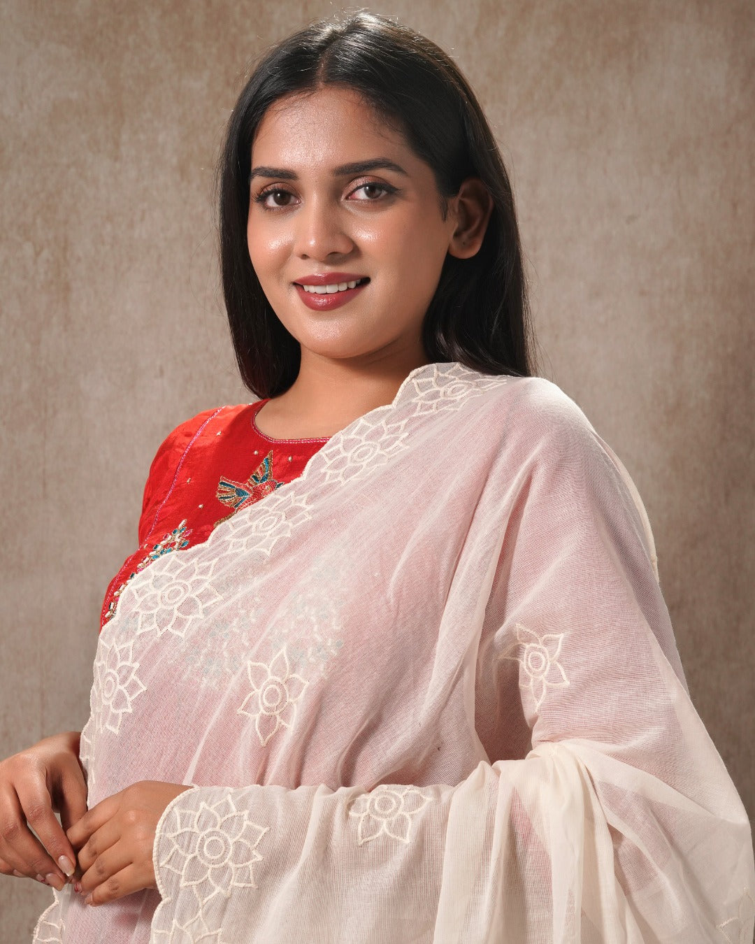 Dyeable Cotton Mulmul Dupatta - Lotus Curve 2