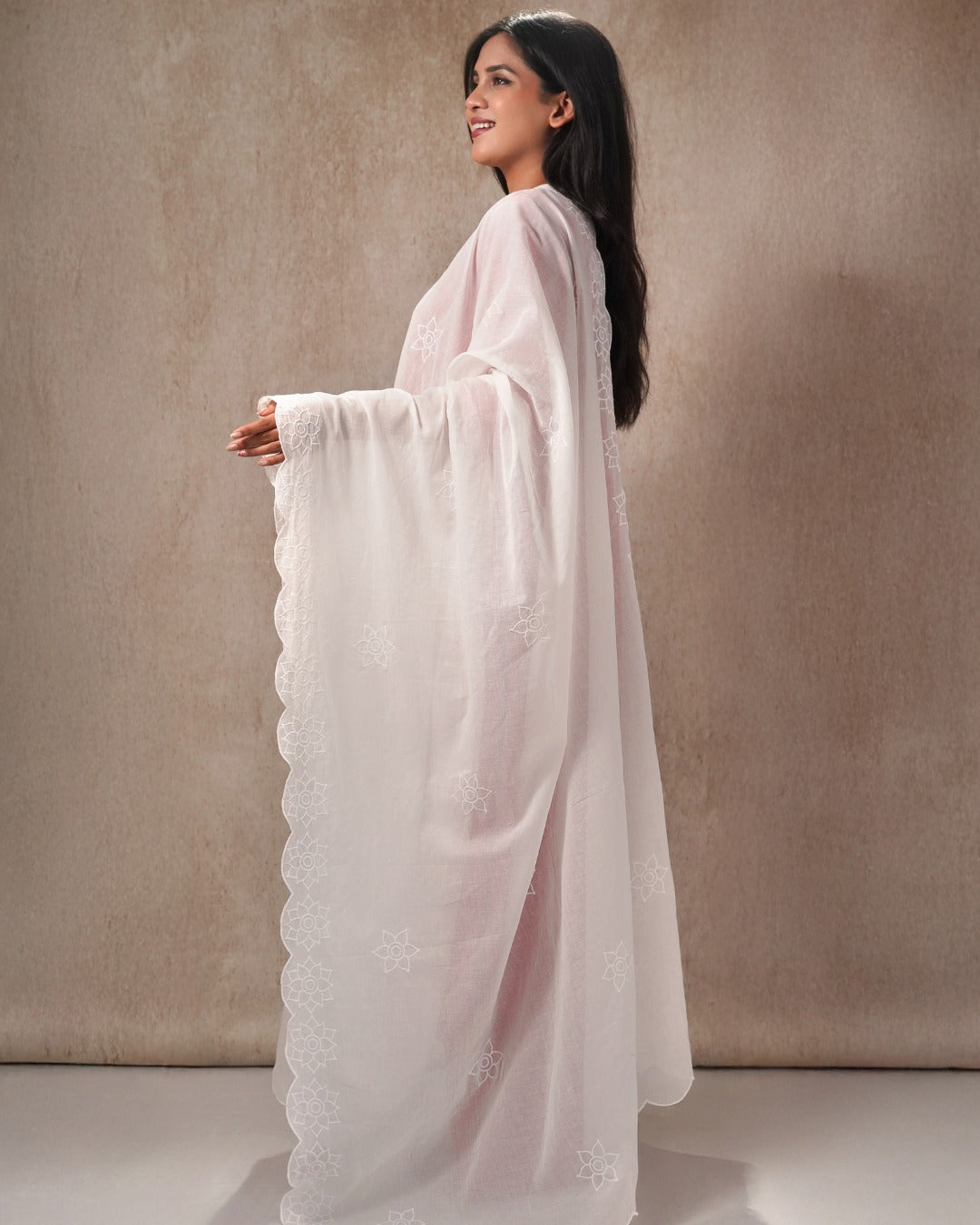 Dyeable Cotton Mulmul Dupatta - Lotus Curve