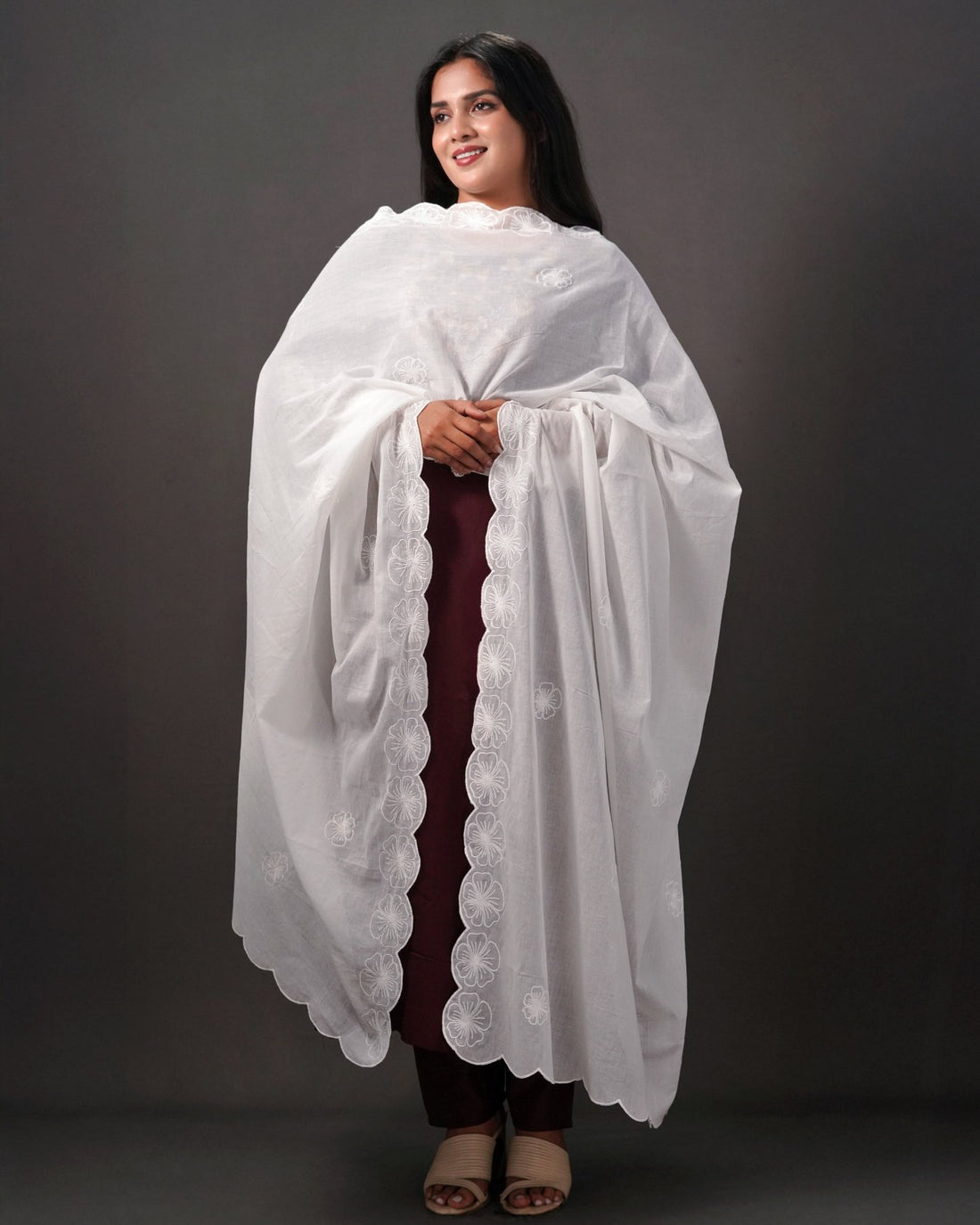 Dyeable Cotton Mulmul Dupatta - Petal Grace 3