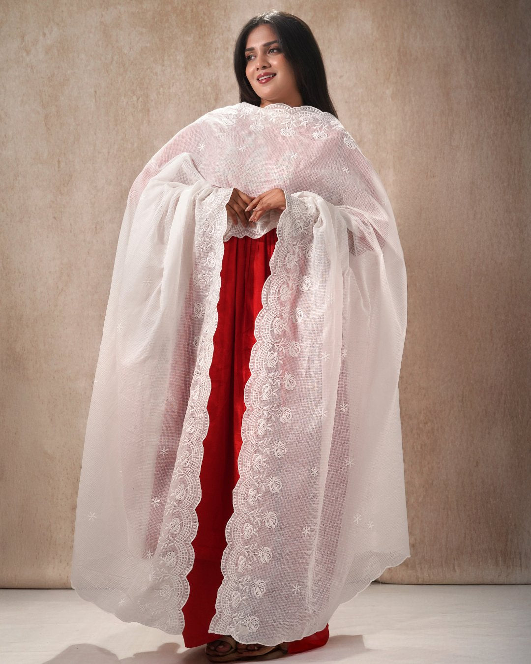 Dyeable Pure Kota Cotton Dupatta — Rose Motif 3