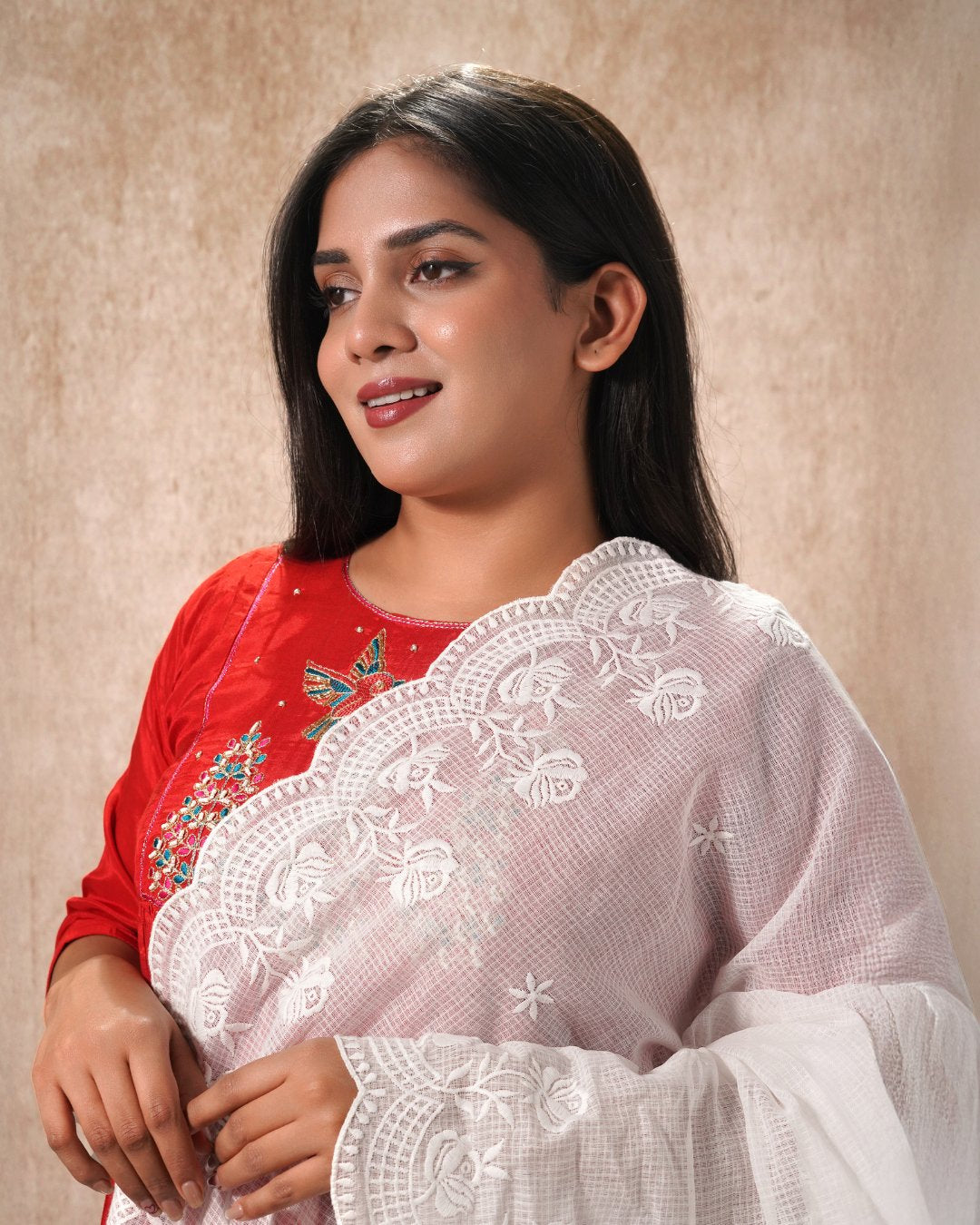 Dyeable Pure Kota Cotton Dupatta — Rose Motif 3