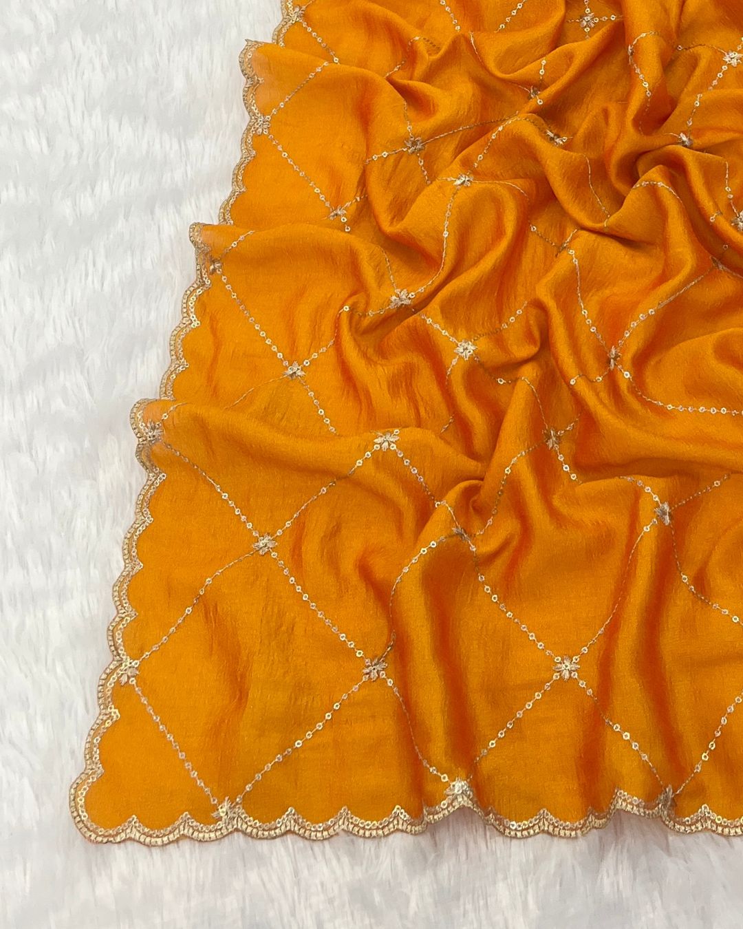 Vichitra Silk Embroidered Mustard Yellow Dupatta With Sequins & Zari Work - Kashida Zari