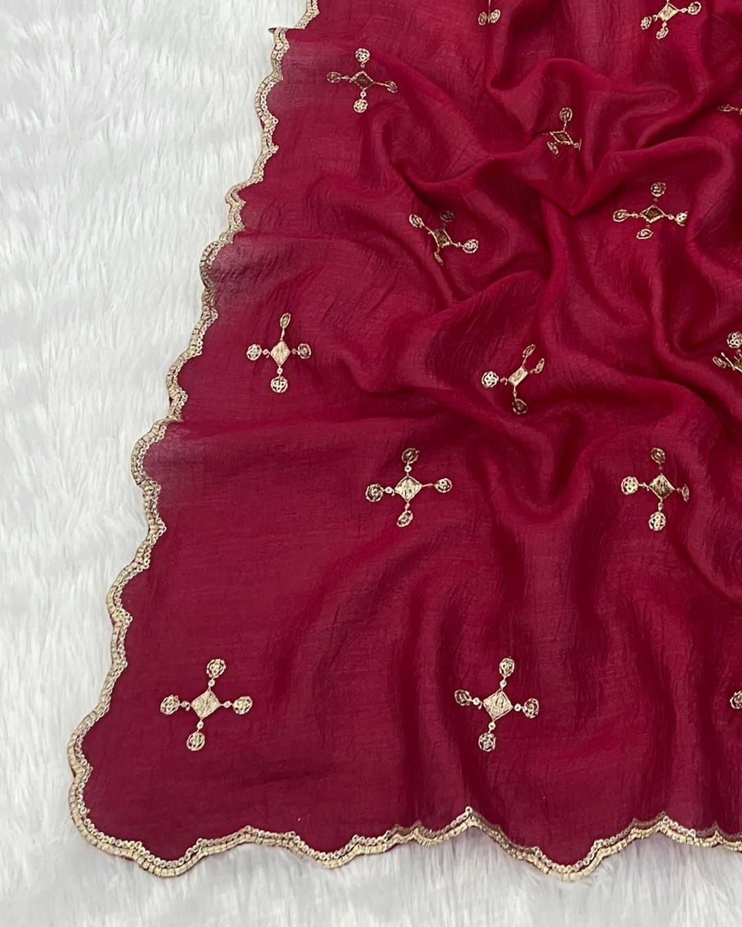 Vichitra Silk Embroidered Deep Rani Dupatta With Sequins & Zari Work - Mehboob Jhalak