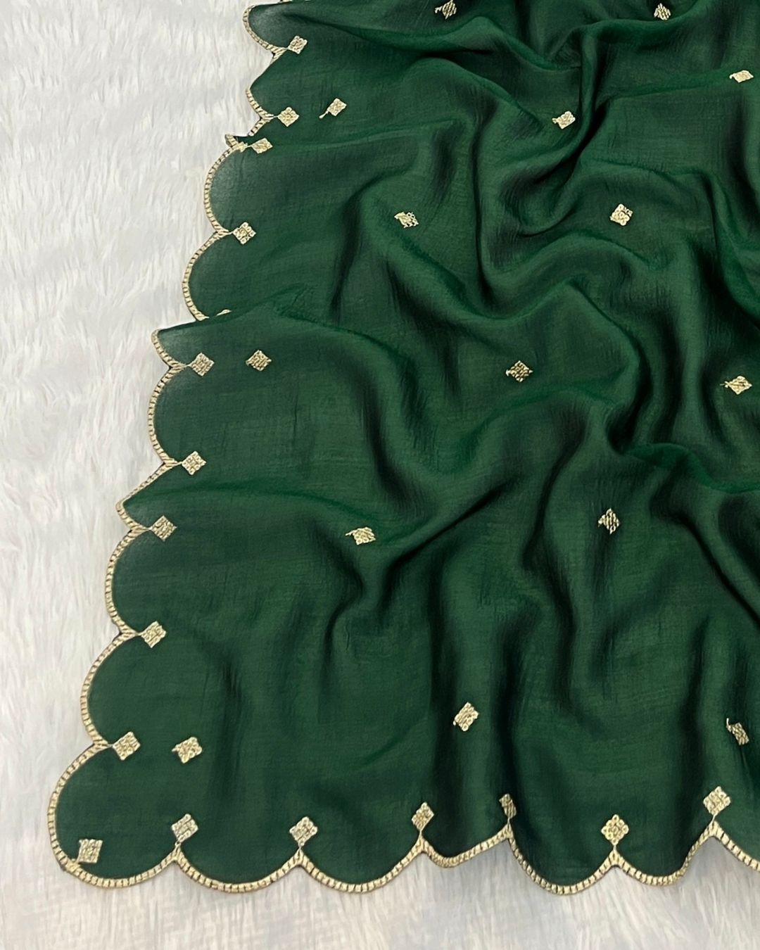 Vichitra Silk Embroidered Green Dupatta With Sequins & Zari Work - Chandra Kanti
