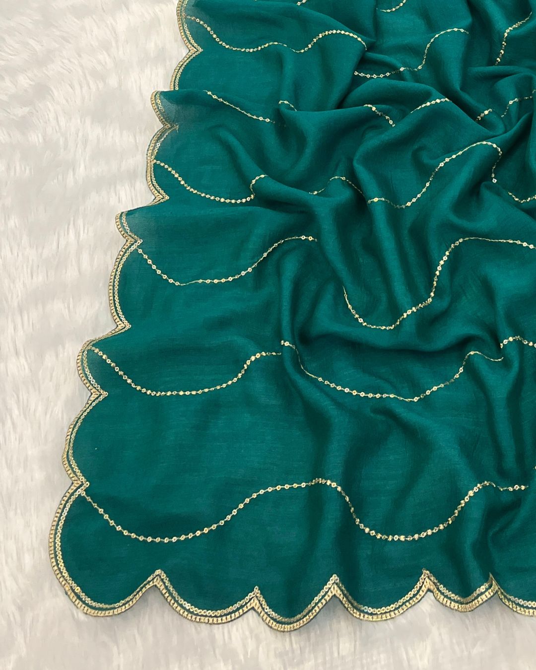 Vichitra Silk Embroidered Firozi Dupatta With Sequins & Zari Work - Leheriyaan