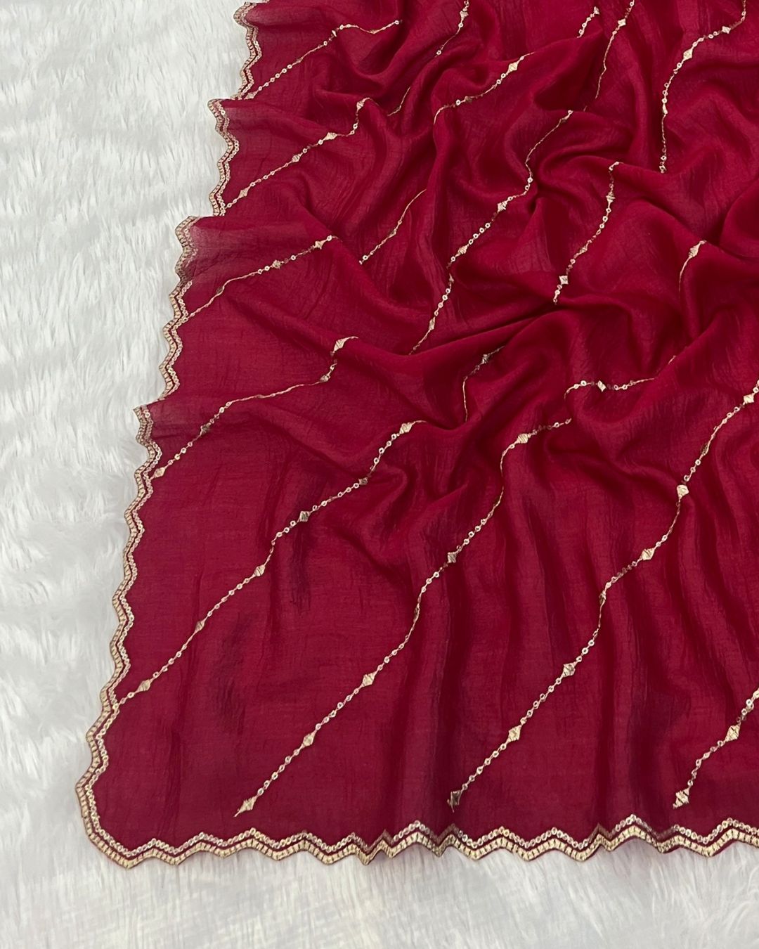 Vichitra Silk Embroidered Deep Rani Dupatta With Sequins & Zari Work - Naqshaan