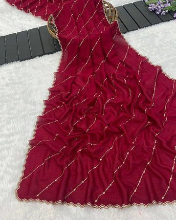 Vichitra Silk Embroidered Deep Rani Dupatta With Sequins & Zari Work - Naqshaan