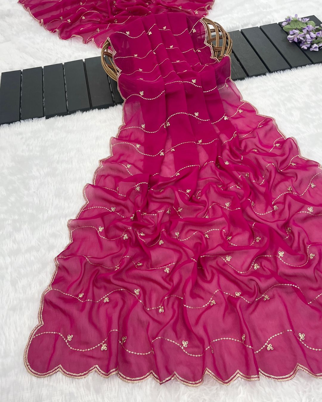 Rangoli Embroidered Light Rani Dupatta With Sequins & Zari Work - Ravish Nazara