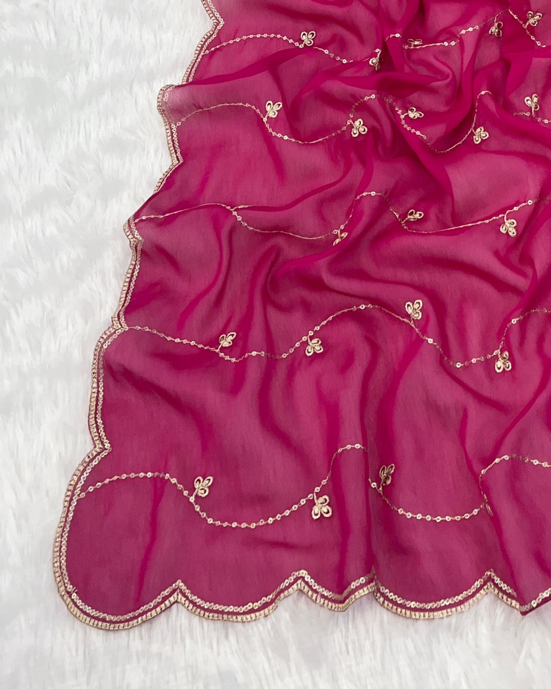 Rangoli Embroidered Light Rani Dupatta With Sequins & Zari Work - Ravish Nazara
