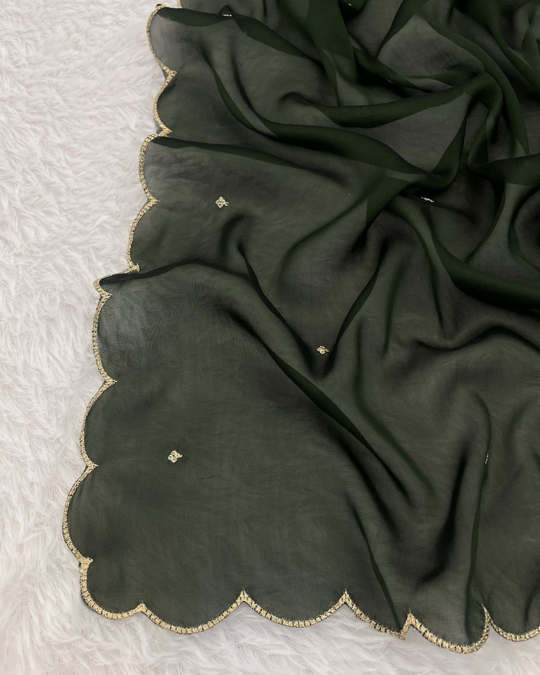 Rangoli Embroidered Deep Mehandi Green Dupatta With Sequins & Zari Work - Noor Bindi