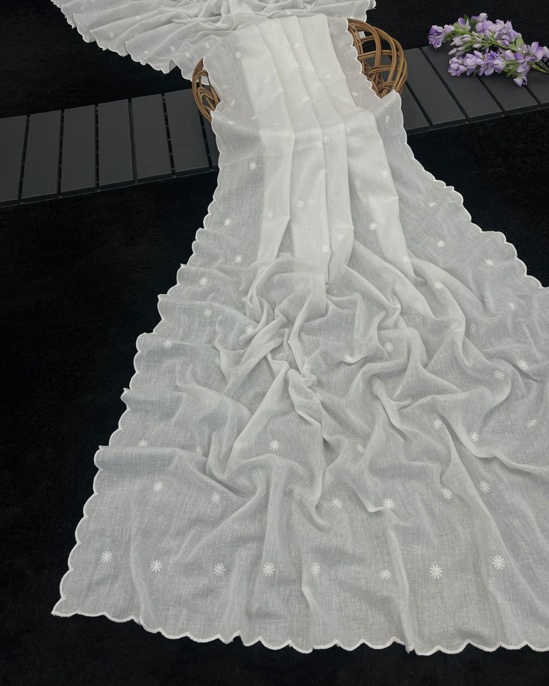 Dyeable Cotton Mulmul White Dupatta - Husn-e-Adaa