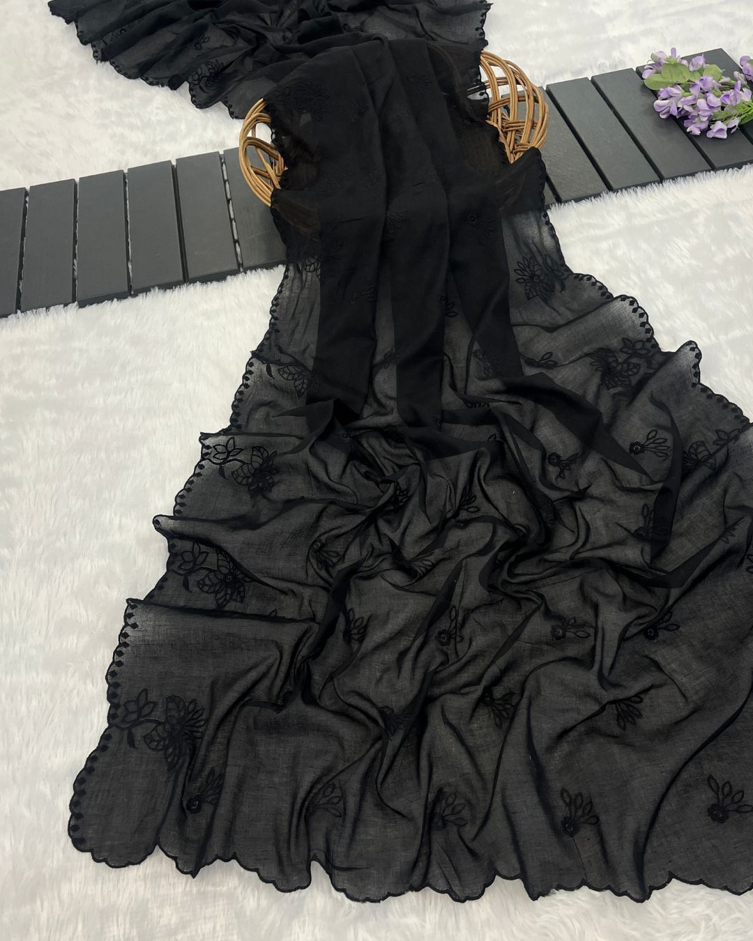 Black Cotton Mulmul Dupatta - Noor-e-Mohabbat