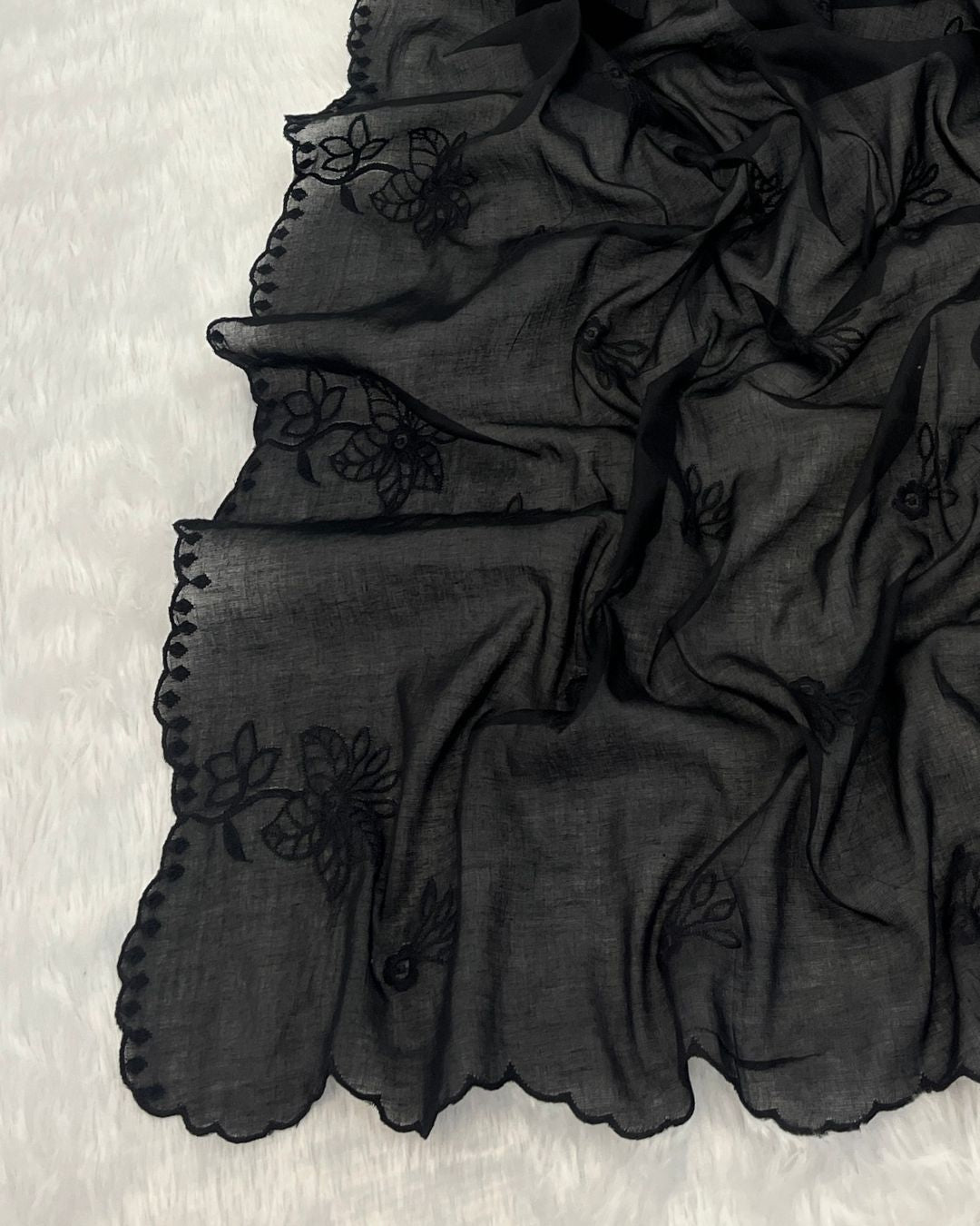 Black Cotton Mulmul Dupatta - Noor-e-Mohabbat